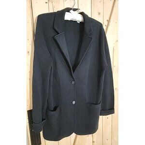 J.Crew Women’s Sz L Black Knit Cotton Blazer Jacket 2 Button Pockets Career Work